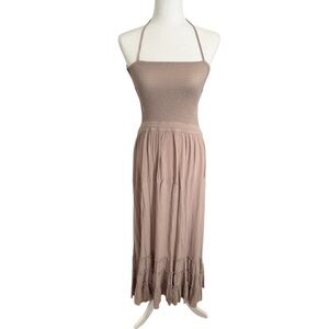 Tan Halter Maxi Dress